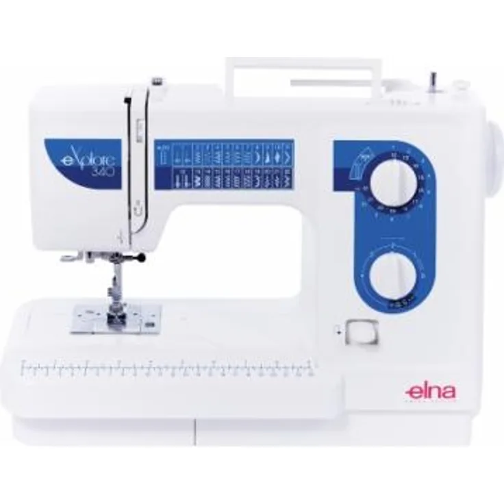 Elna eXplore 340 Freiarm-Nähmaschine 21 Nähprogramme Nählicht Rückwärtsnähen Freiarm-Nähmaschine, weiß, blau