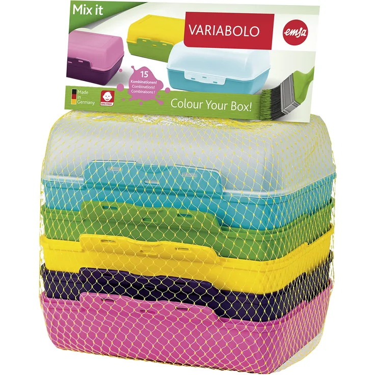 Emsa 509388 3er Brotdosenset, 6 kombinierbare Halbschalen, 16 x 11 x 14 cm, Bunt