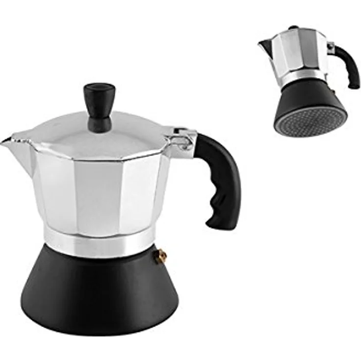Home Espressokocher 3 Tassen, Boden Induktion, Aluminium, Silber-schwarz, 12 x 11 x 17 cm
