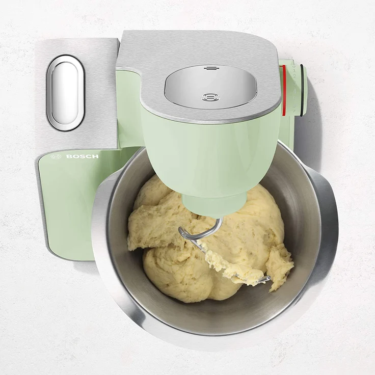 Bosch MUM58MG60 CreationLine Premium Küchenmaschine mit Planetenrührwerk, 1000W, 3,9 L Schüssel, 7 Geschwindigkeiten, inkl. Patisserie-Set, Durchlaufschnitzler, Mixer-Aufsatz, mint-silber, Serie: MUM5 – Bild 3