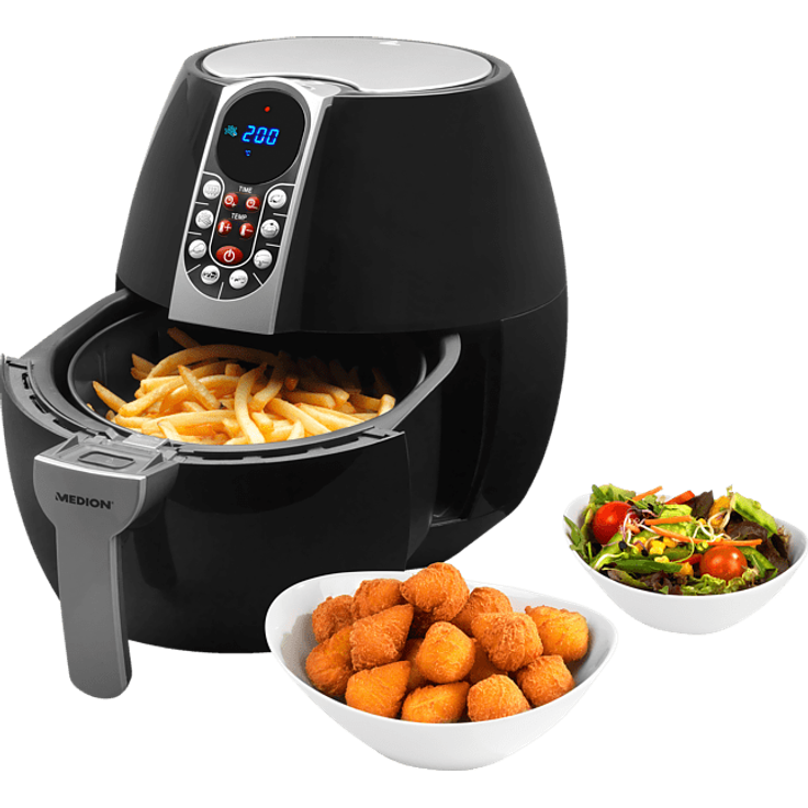MEDION MD 17320 Heißluftfritteuse, ohne Fett, 1500 Watt, 2,8 Liter Fassungsvermögen, schwarz
