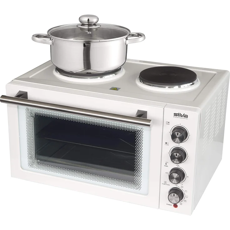 Silva-Homeline KK 2900 Kleinküche mit Umluft und Grillfunktion, großer 30 L Garraum, 3 Einschubebenen, inklusive Grillrost, Pizzablech und Drehspieß, 3300, Weiß – Bild 1
