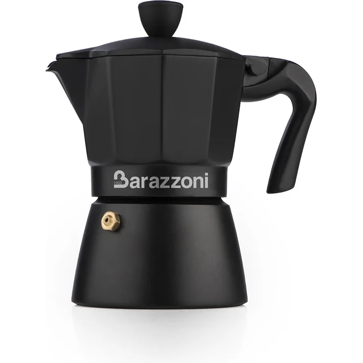 Barazzoni die Deluxe ESPRESSOKOCHER 3 TASSEN, Aluminium, schwarz, 8.6 x 14.5 x 15.6 cm