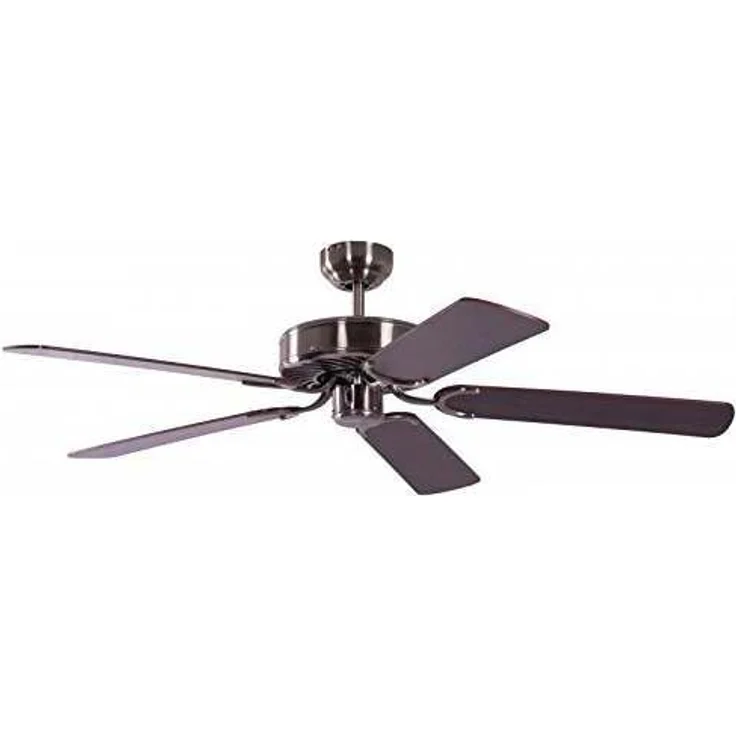Deckenventilator ohne Beleuchtung Potkuri, Gehäuse gealtertes Silber, Wendeflügel Mahagoni oder Mahagoni mit Rattaneinlage , 132 cm, für Räume bis zu 25m² – Bild 1