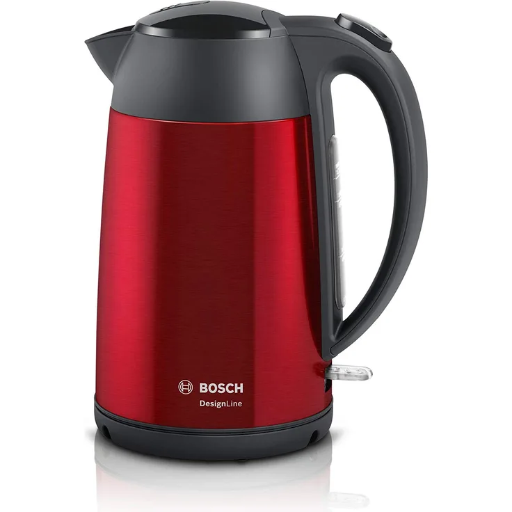 Bosch DesignLine Wasserkocher TWK3P424, 1,7 Liter, Tassenanzeige, 2400 Watt, deep red-grey