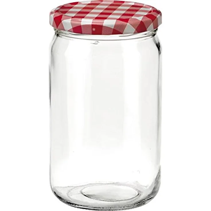 Sturzgläser Einmachgläser mit Twist-Off Verschluss - Deckel mit rotem Karomuster - Füllmenge: 720 ml - TO: 82 mm - 6 Stück