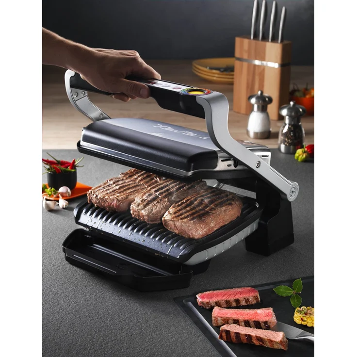 Tefal OptiGrill GC702D Kontaktgrill für ideale Grillergebnisse, 2.000 Watt, Standard-Modell, automatische Anzeige des Garzustands, 6 voreingestellte Grillprogramme 30 cm x 20 cm, schwarz, silber – Bild 5