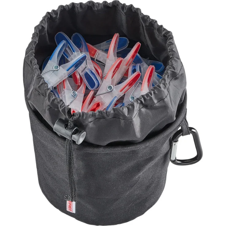 Leifheit Wäscheklammerbeutel mit Haken zum aufhängen, für bis zu 100 Wäscheklammern, schmutzsicherer Klammerbeutel für frische Wäsche, Klammerkorb aus engmaschigen Stoff, peg bag, schwarz – Bild 2