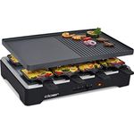 Cloer 6446 Raclettegrill mit Aluminium Druckguss Platte - beidseitig verwendbar, 1200 W, 8 antihaftbeschichtete Raclettepfännchen, schwarz