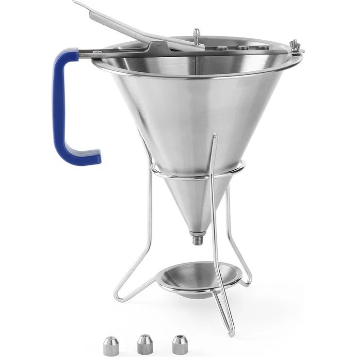 HENDI Fondanttrichter, mit drei verschiedenen Düsen, Ergonomischer Griff, Dosieren, Dekorieren, Geschirrspülmaschinengeeignet, 1,5L, 270x195x270mm, Edelstahl