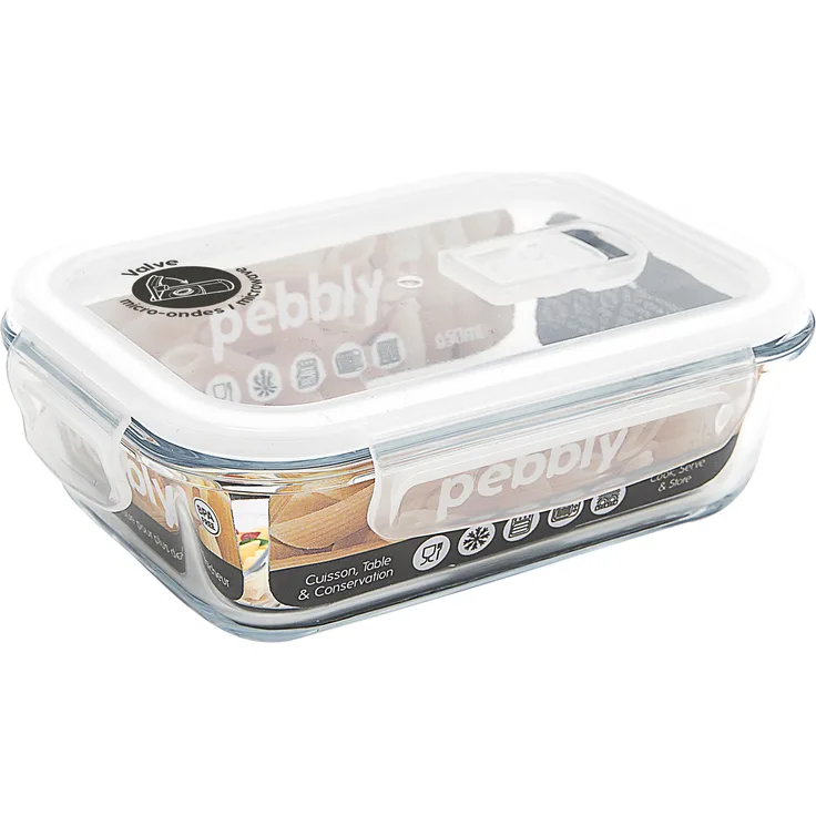 Pebbly pkv-650rb flach-Box rechteckig aus Glas 650 ml Glas transparent 18 x 13,4 x 6,4 cm