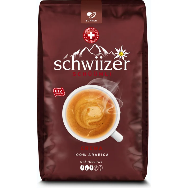 Schwiizer Schüümli Crema Bohnenkaffee, Röstkaffee, ganze Bohnen, Kaffeebohnen, 1000 g – Bild 1