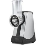 CASO CR4 Elektrische Design-Multireibe, 4 Acid-Etched Einsätze: Scheiben, große & kleine Julienne, Raspeleinsatz, 200 Watt, Touch- Bedienfeld, ideale Gemüseraspel für z.B. Salate