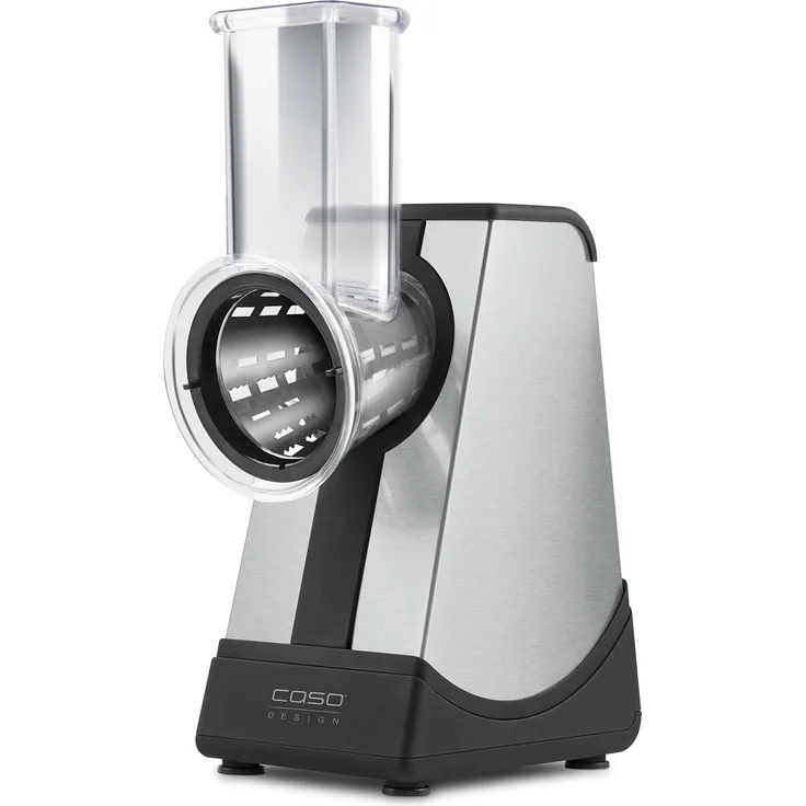 CASO CR4 Elektrische Design-Multireibe, 4 Acid-Etched Einsätze: Scheiben, große & kleine Julienne, Raspeleinsatz, 200 Watt, Touch- Bedienfeld, ideale Gemüseraspel für z.B. Salate