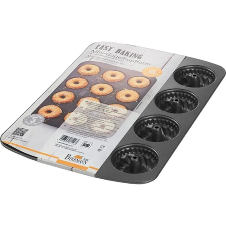 Birkmann 1010749910 Mini-Gugelhupfblech, Easy Baking, 12 Stück, Kunststoff, Grau, 5 x 3 x 2 cm
