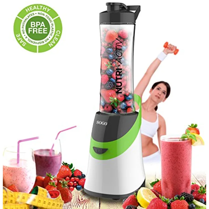 SOGO BAT-SS-5515-G Ss-5515-g Nutri Activ Smoothie Maker 350 W inkl. tragbarem Krug, BPA-frei, 0,6 Liter, grün