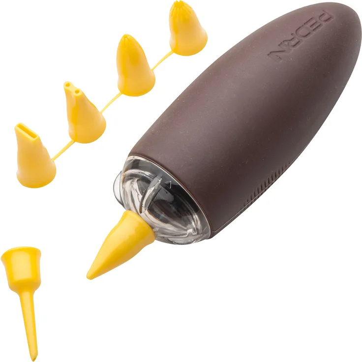 Pedrini Pennovo Kuchen Stift decoratrice mit 6 Tüllen, Silikon, Schokolade, 14 x 4.5 x 4.5 cm