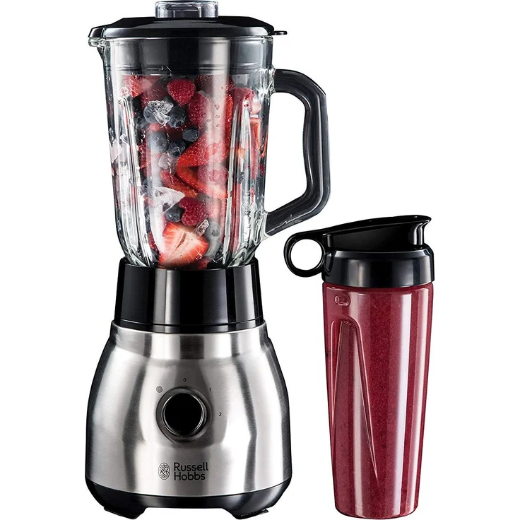 Russell Hobbs Standmixer Glas Steel 2-in-1, inkl. To-Go-Becher & Deckel, 1.5l Glasbehälter, Mixer 0.8 PS-Motor, Impuls--Ice-Crush Funktion, mini Smoothie-Maker 23821-56 – Bild 1