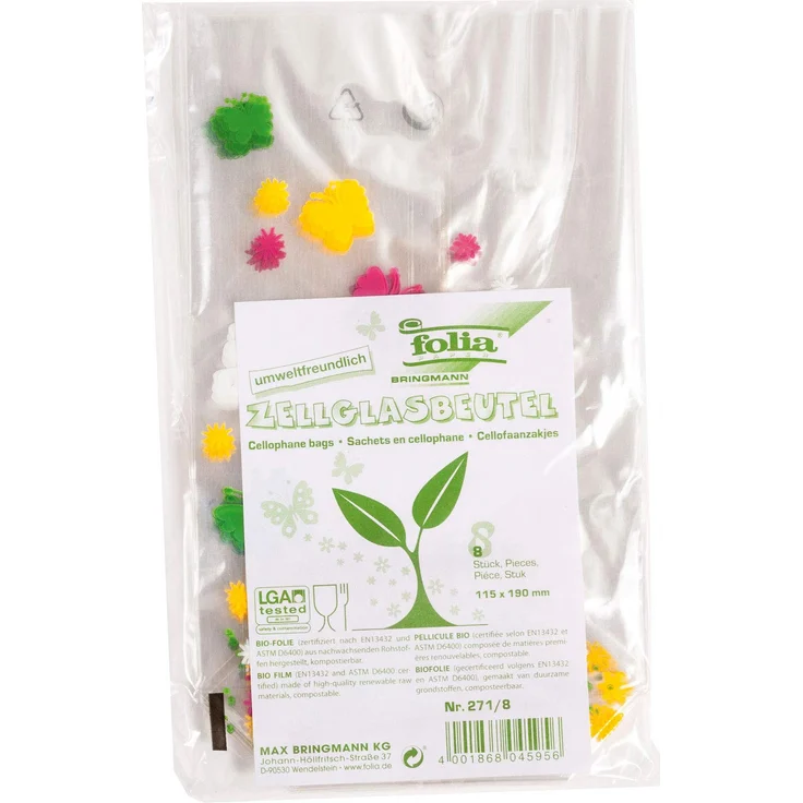 folia 271-8 - Zellglasbeutel mit Frühlingsmotiv, ca. 11,5 x 19 cm, 8 Stück - ideal zum Verpacken von Gebäck, Plätzchen, Pralinen