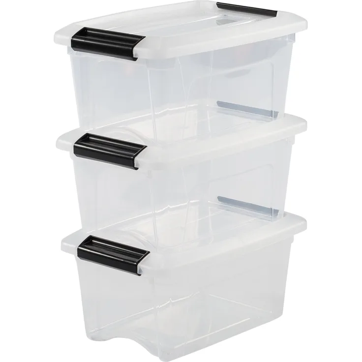 IRIS OHYAMA stapelbare Aufbewahrungsboxen mit Klickverschluss, Plastik, transparent Deckel, 5 L, 3er Set