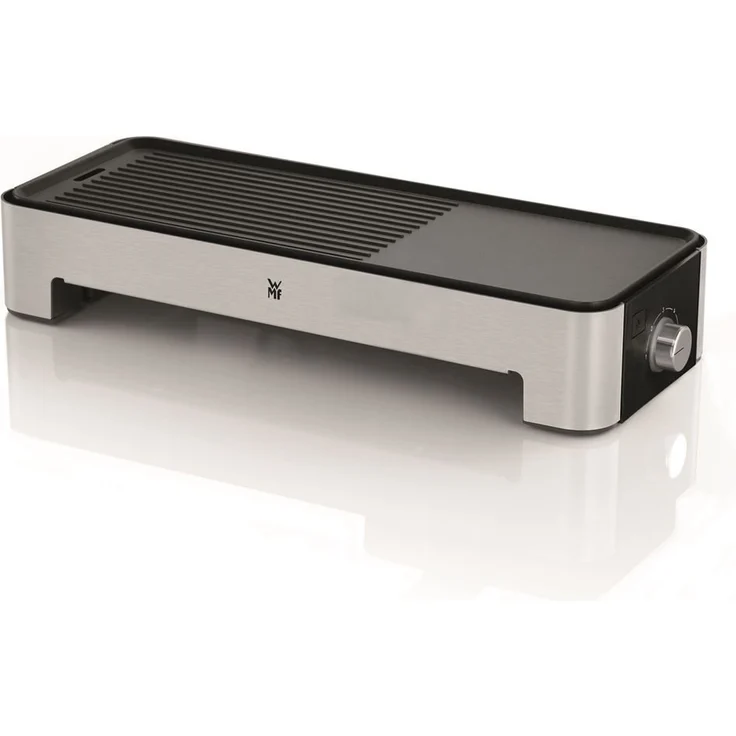 WMF KÜCHENminis Tischgrill für 2, Elektrogrill mit kompakter Grillfläche und variabler Temperatureinstellung, 1000 W, flache & gerippte Grillfläche, 35,5 x 12,3 cm, edelstahl, schwarz – Bild 3