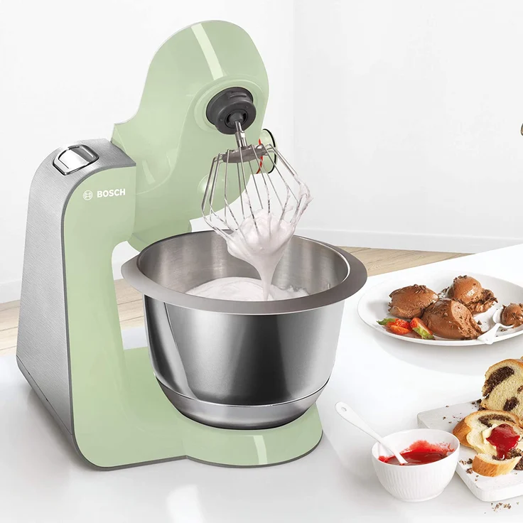 Bosch MUM58MG60 CreationLine Premium Küchenmaschine mit Planetenrührwerk, 1000W, 3,9 L Schüssel, 7 Geschwindigkeiten, inkl. Patisserie-Set, Durchlaufschnitzler, Mixer-Aufsatz, mint-silber, Serie: MUM5 – Bild 2