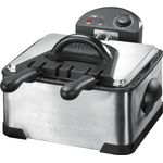 Clatronic FR 3195 Doppel-Kaltzonen-Fritteuse mit 2 kleinen Frittierkörben und einem großen, 4 Liter, 2000 Watt, inox