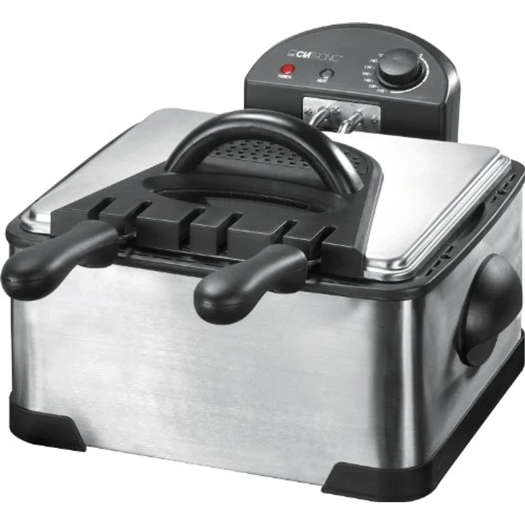 Clatronic FR 3195 Doppel-Kaltzonen-Fritteuse mit 2 kleinen Frittierkörben und einem großen, 4 Liter, 2000 Watt, inox – Bild 1