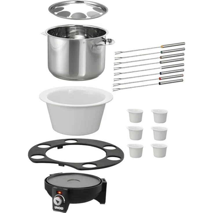 UNOLD Fondue-Elegance, Fondue-Set, Wechseltopf Edelstahl-Keramik, Zubehör, für 8 Personen, 48645 – Bild 3