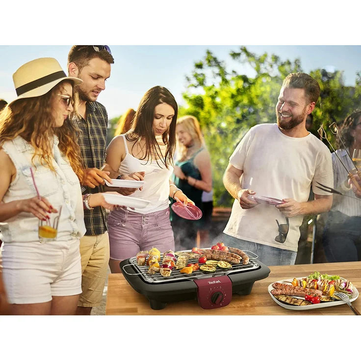Tefal BG90E5 Easygrill Adjust Elektro-Tischgrill, 2300 Watt, 720 cm² Grillfläche, schwarz-burgunderrot – Bild 6