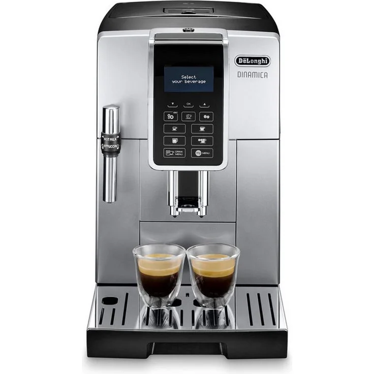 De'Longhi Dinamica ECAM 350.35.SB Kaffeevollautomat mit Milchsystem für Cappuccino und integriertem Mahlwerk, Espresso, Kaffee und Long Coffee Direktwahltasten, Klartext Digitaldisplay, 2-Tassen-Funktion, silber – Bild 1