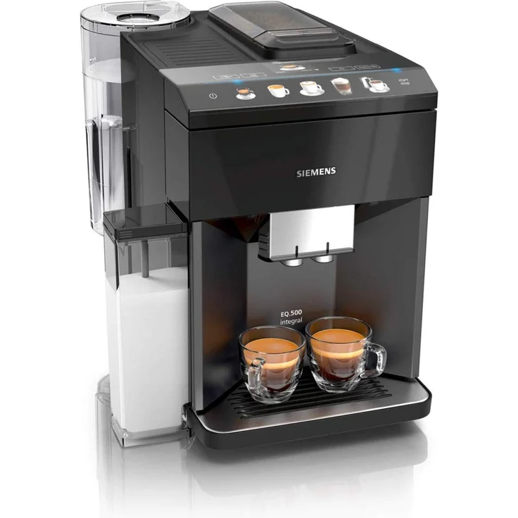 Siemens EQ.500 integral Kaffeevollautomat TQ505D09, einfache Bedienung, integriertes Mahlwerk und Milchsystem, zwei Tassen gleichzeitig, 1.500 Watt, schwarz – Bild 1
