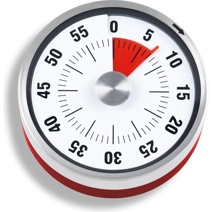 ADE Mechanischer Küchentimer TD 1702. Klassischer Kurzzeitmesser mit Rundskala zum Aufziehen. Durchmesser 7,8 cm. Akustisches Signal nach Zeitablauf. Zuverlässige Eieruhr. Farbe: Rot