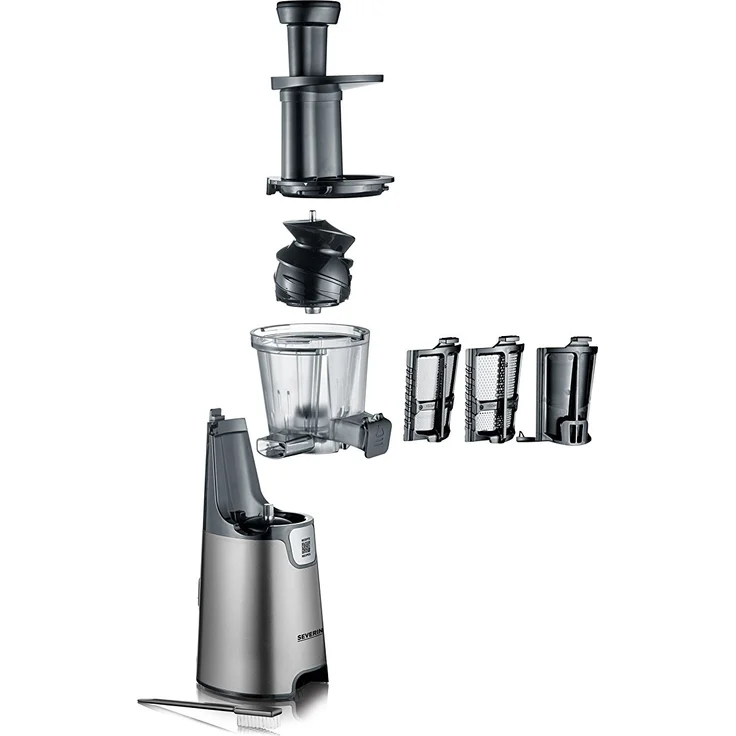 SEVERIN ES 3571 Slow Juicer (150 W, Inkl. Frozen-Fruits-Aufsatz) metallic grau-schwarz-edelstahl – Bild 3