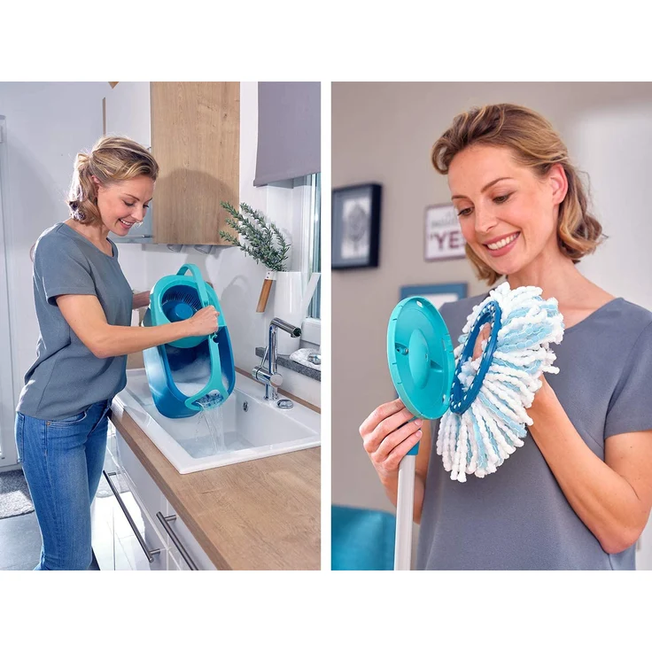 Leifheit Set Clean Twist Disc Mop Ergo 2.0 Wischmop-Set mit Rollwagen, Mikrofaser Wischbezug, für Fliesen & Laminat, mit Click-System & Schleudertechnologie (52102) – Bild 5