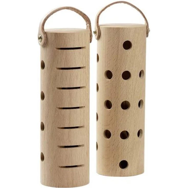 VOLT by Voggenreiter Tube Shaker Set Percussion Wood-Shaker Caxixi Hybrid Instrument für innovative Sounds (15 x 5 cm, Buchenholz, Halteriehmen aus Leder, inkl. Tasche), Braun, 1992123