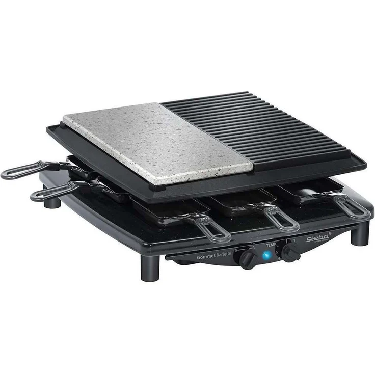 Steba RC 4 Plus Raclette-Grill, 29 x 29 cm, antihaftbeschichtet, 1450 Watt, für 4 Personen, schwarz, edelstahl – Bild 1
