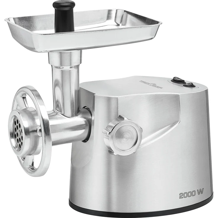 ProfiCook PC-FW 1173 Fleischwolf inkl. 3 Edelstahl-Lochscheiben, Kebbe-und Wurstfülleraufsatz, XXL-Verschlussring, Profi-Metallgetriebe, Vor-und Rücklauffunktion, Edelstahlgehäuse, 2000 Watt, silber – Bild 1
