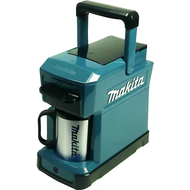 Makita DCM501 Akku-Kaffeemaschine Solo, 140 ml Wasserbehälter, mit Tragegriff, blau, ohne Akku und Ladegerät