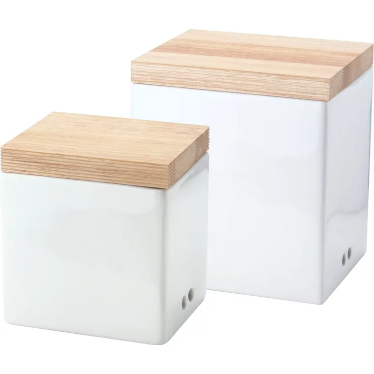 Continenta  2er Set Vorratsdosen für Zwiebeln und Knoblauch, mit Holzdeckel