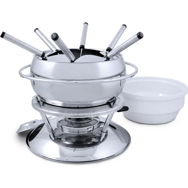 Züri Rostfreier Edelstahl Fondue 11er-Set, Käsefondue, Fleischfondue, Schweiz, Gabeln, 6 Personen, Schale