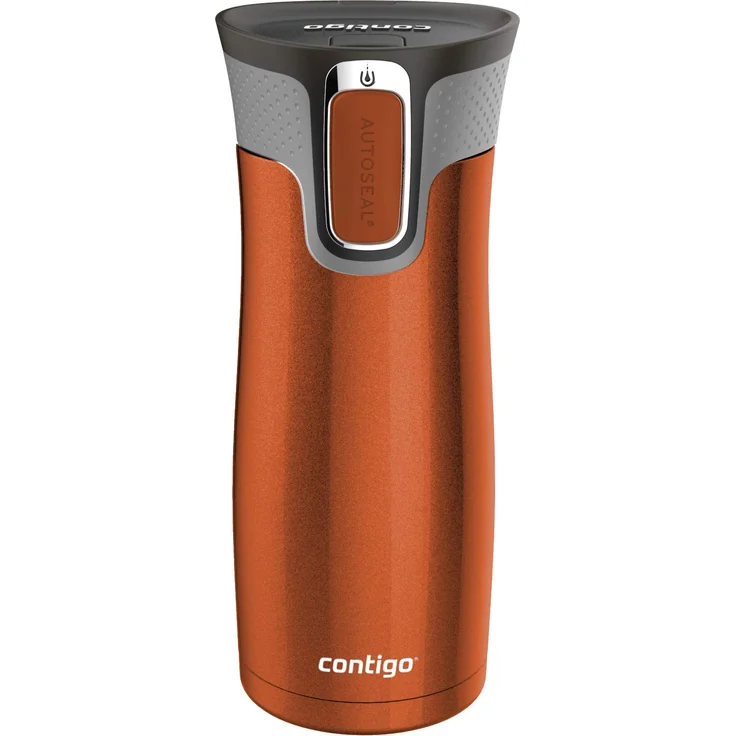 Contigo Thermobecher West Loop Autoseal, Edelstahl Isolierbecher, Kaffebecher to go, auslaufsicher, spülmaschinenfester Deckel BPA-frei, 470 ml , Tangerine , 470 ml – Bild 1
