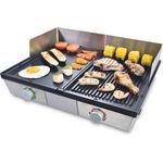 Solis 979.45 Deli Grill Tischgrill, 2200W, 40 x 64cm Grillfläche, inkl. Spritzschutz und 2 Spachteln, Edelstahl, schwarz, silber