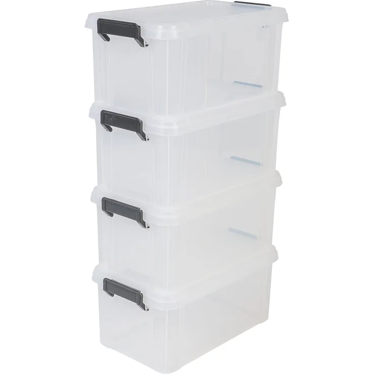 IRIS 4er-Set Aufbewahrungsboxen - Kisten mit Deckel - Stapelboxen 'Multi Box', MBX-6, Kunststoff, transparent, 6 L, 36,5 x 21,4 x 16,5 cm