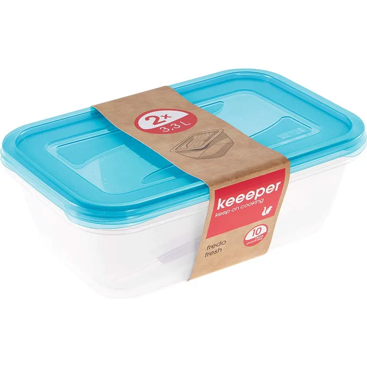 keeeper Frischhaltedosenset 2-teilig, 2 x 3,3 l, 29 x 19 x 9 cm, Fredo Fresh, Blau Transparent