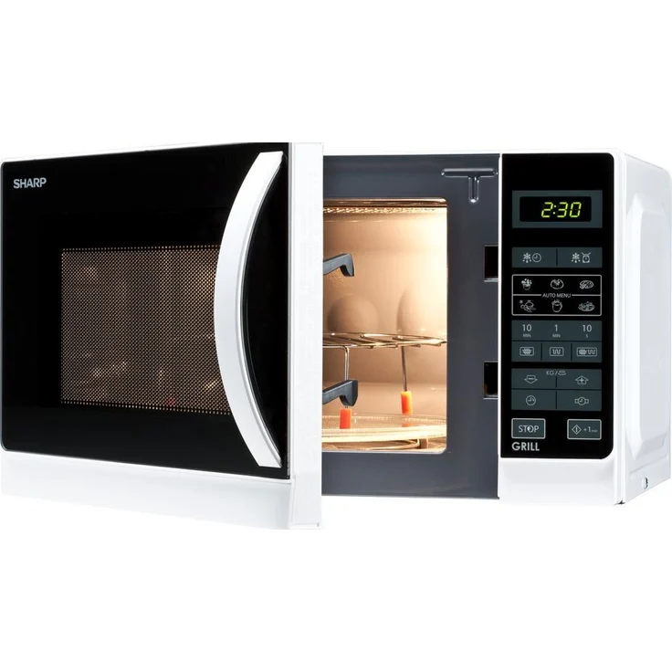 Sharp R642WW 2-in-1 Mikrowelle mit Grill, Standgerät, 20 Liter Garraum, 800 Watt, 8 Automatikprogramme, Timer, Kindersicherung, Energiesparmodus, Glasdrehteller 25,5 cm, weiß – Bild 2