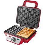 GOURTMETmaxx Waffeleisen 2 Belgische Waffeln | Einstellbarer Bräunungsgrad durch Temperaturregler, mit Cool-Touch Griffen, Antihaftbeschichtung | Edelstahl [1000 Watt-Rot]