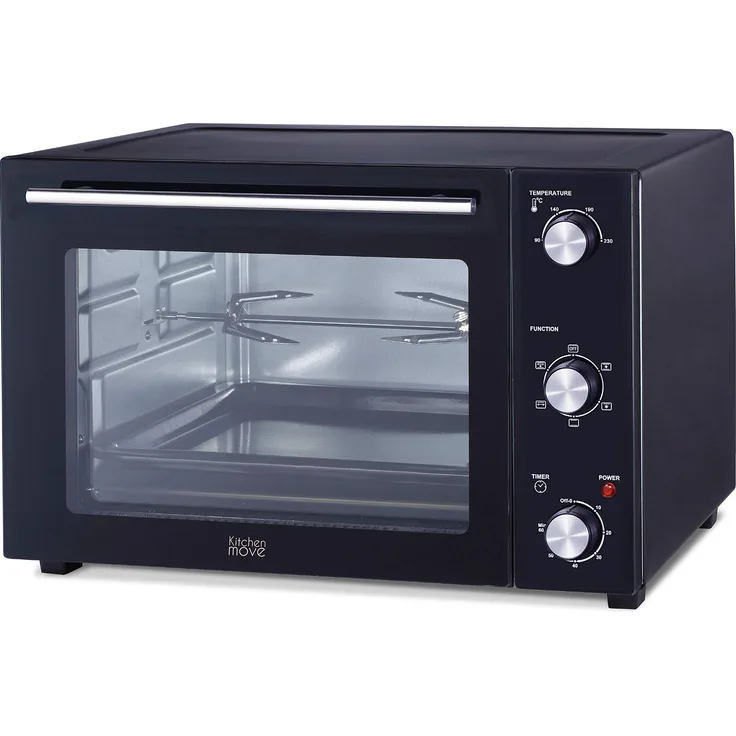 Kitchen Move Multifunktions-Ofen 58 l Umluft Drehspieß Grill 2000 W schwarz 5 Kochprogramme mit Timer und Zubehör, 58 Liter