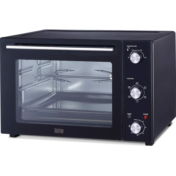 Kitchen Move Multifunktions-Ofen 58 l Umluft Drehspieß Grill 2000 W schwarz 5 Kochprogramme mit Timer und Zubehör, 58 Liter – Bild 1