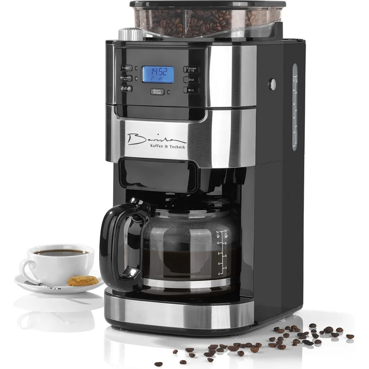 Barista Kaffeemaschine mit integriertem Mahlwerk 900W in Edelstahl-Schwarz – Bild 1